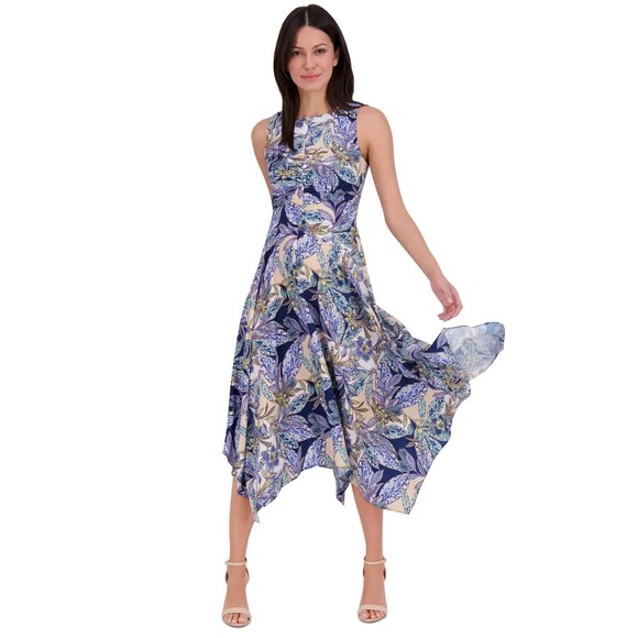 Vince Camuto Dresses & Skirts - Vince Camuto Women's Sleeveless Printed High-Low-Hem Midi Dress Blue Multi 6
